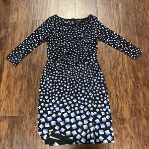 Black long sleeve dress w blue and white squares